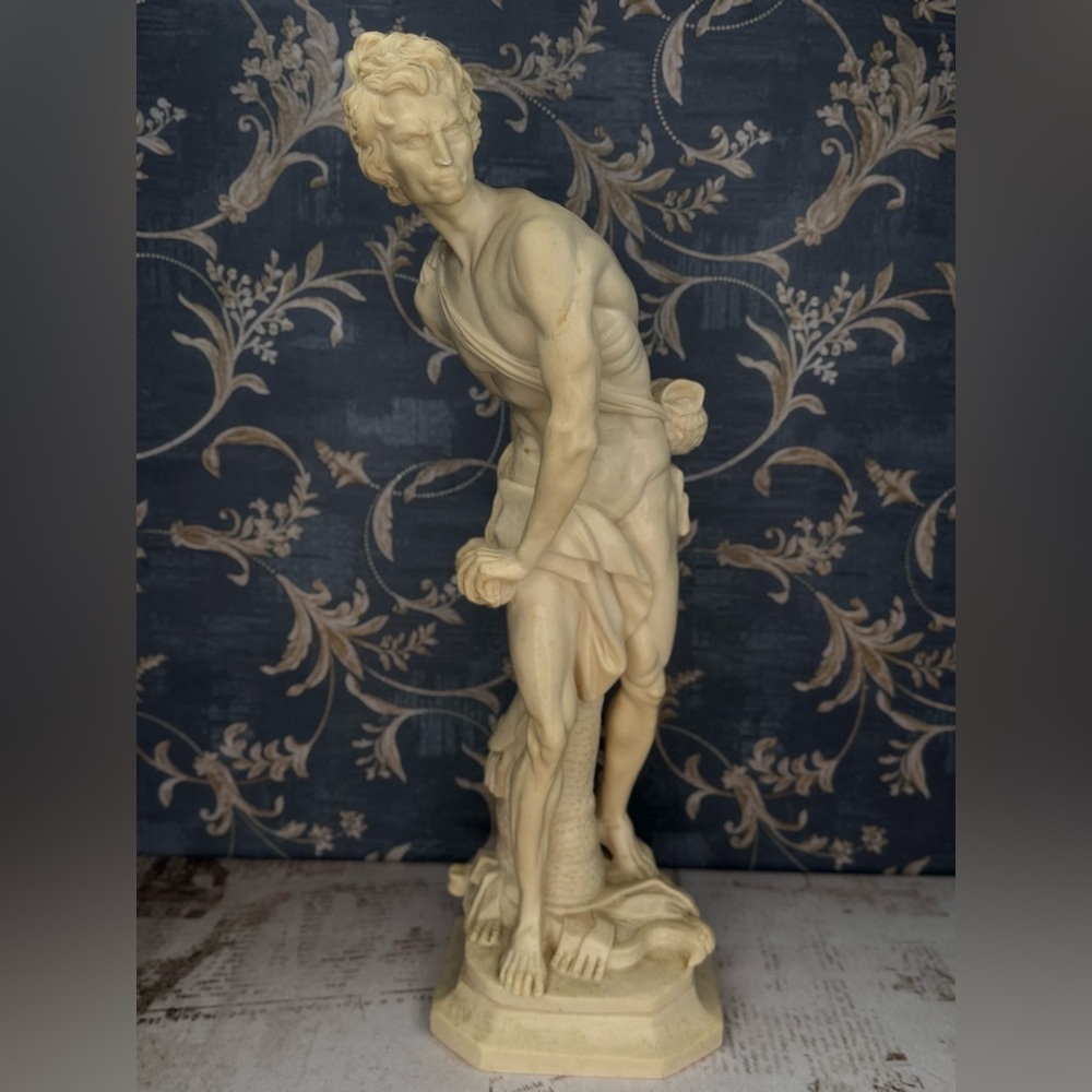 Rare Vintage 15.5” Alabaster David Sculpture Amilcare Santini Italy Signed